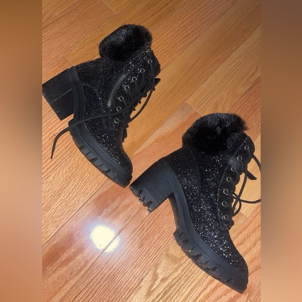 Black Sequin Boots with fur